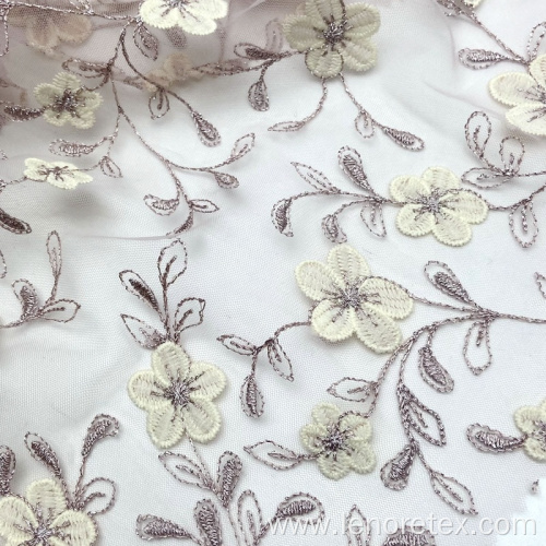 3D Bicoloured Flower Embroidery Lace Net Mesh Fabric